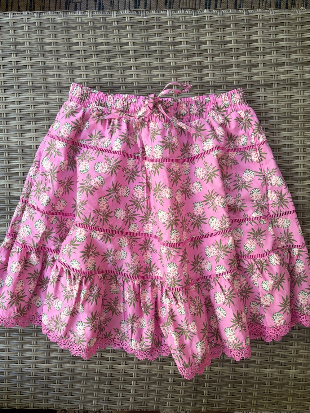 Pink Pineapple-Print Tiered Skater Skirt
